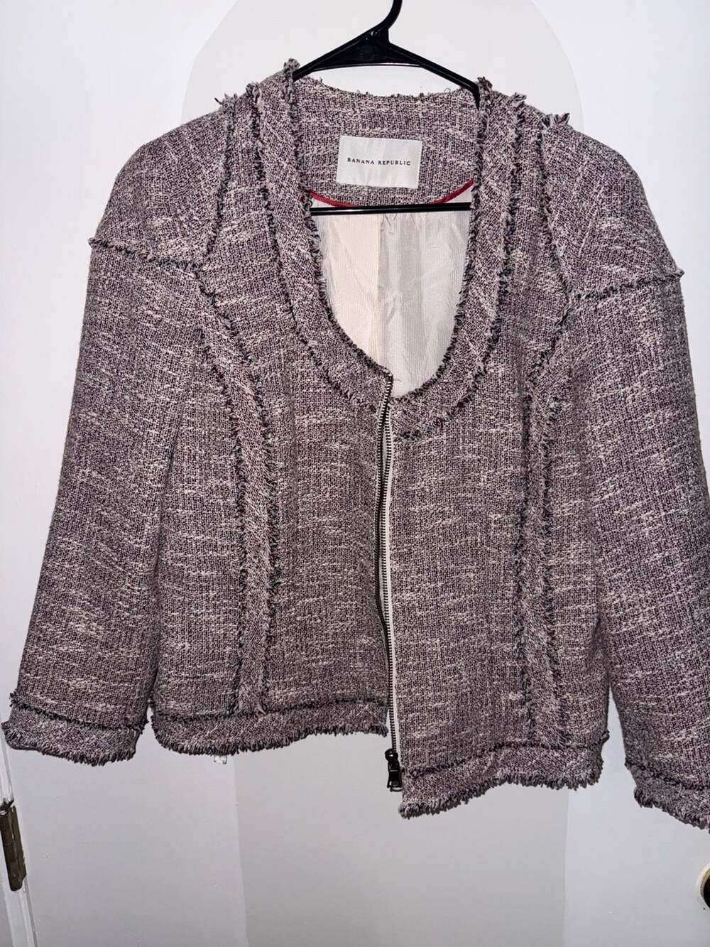 Banana Republic Jacket/Blazer Tweed 3/4 Sleeve Zip Cotton Blend